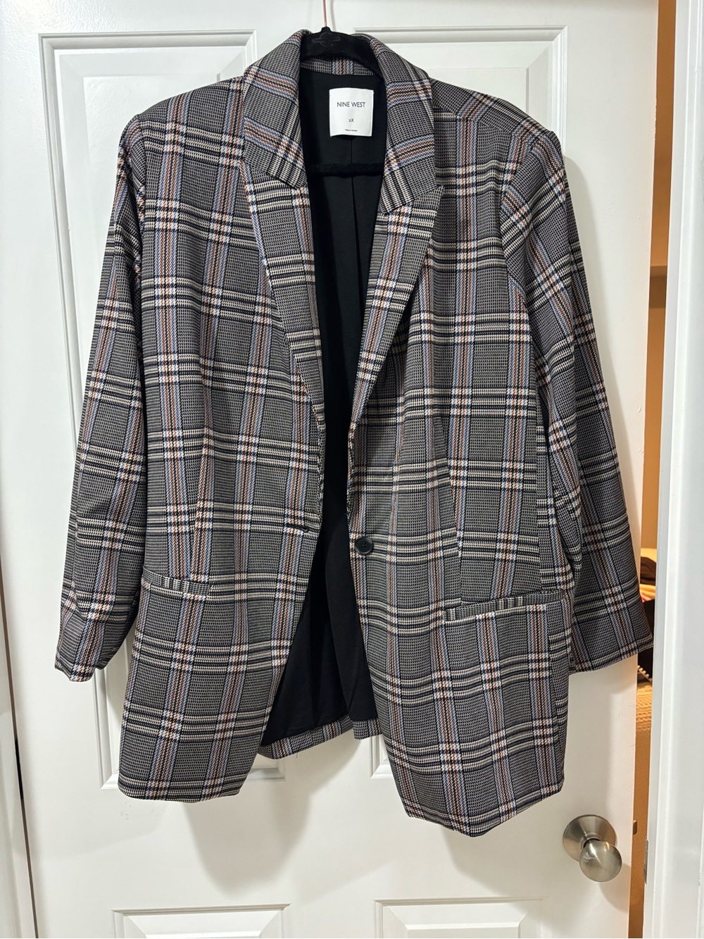 Nine West Ponte plaid blazer